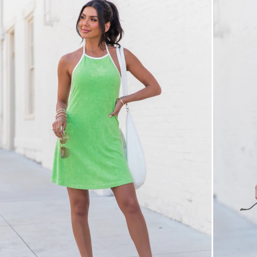Pink Lily Lime Green Halter Swim Coverup